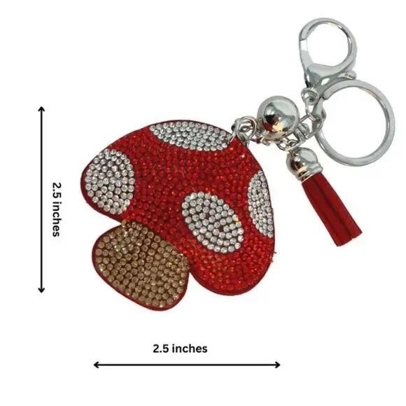 Crystal Avenue Mushroom Shroom Rhinestone Tassel Key Ring Keychain Purse Charm - Picture 3 of 4